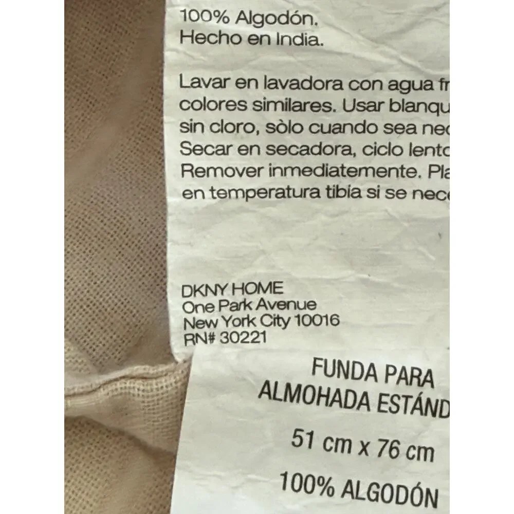 DKNY Pure Standard Queen Pillow Sham Cotton Textured Neutral Tie Back Slub 20x30